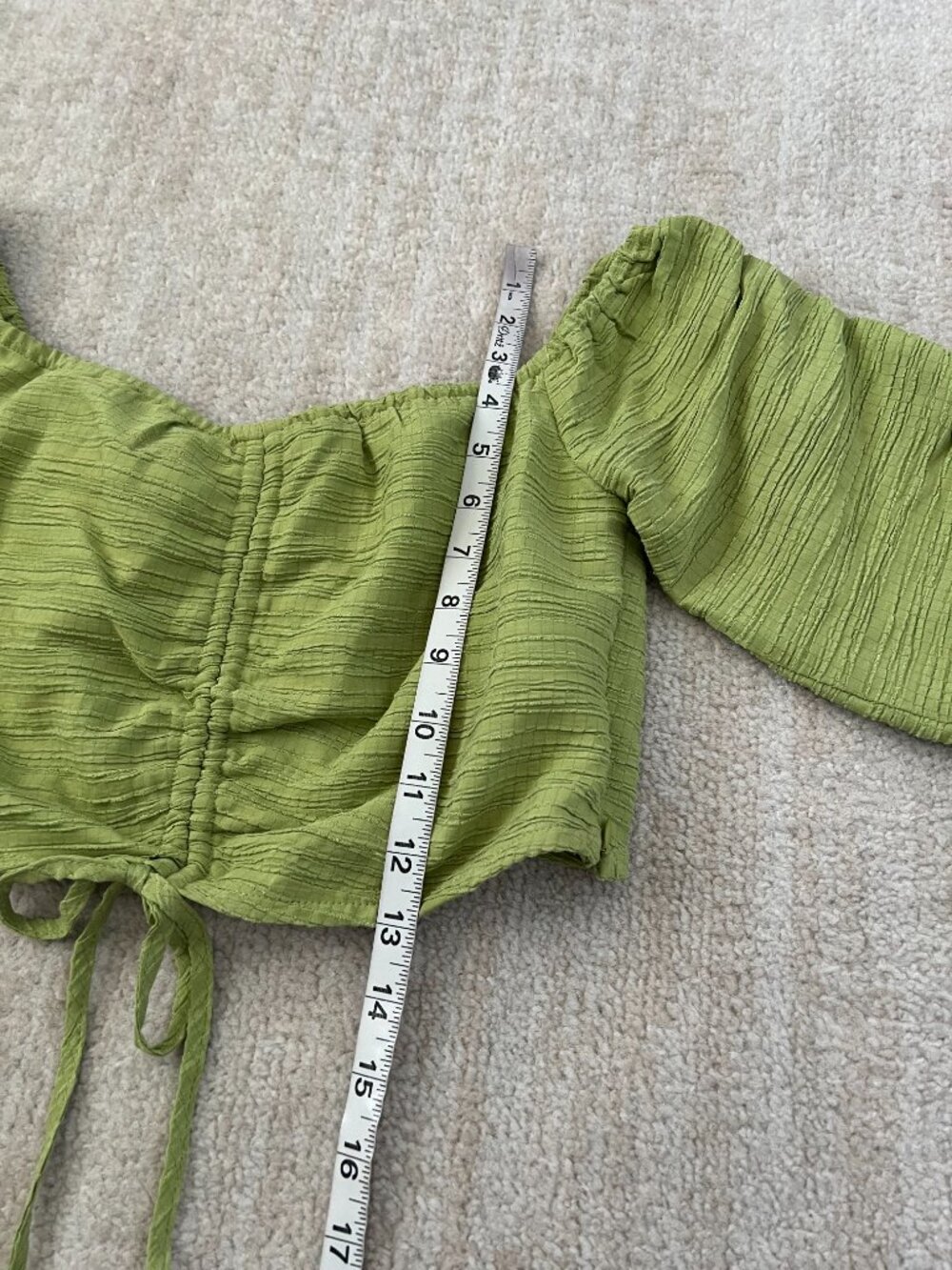 Lulus Midsummer Memories Summer Boho Off Shoulder Crop Top Blouse M Green - Picture 5 of 9
